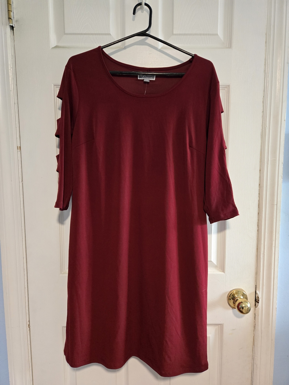 NWT JM Collection Wine Midi Shift Dress with Ladder Sleeve Detail